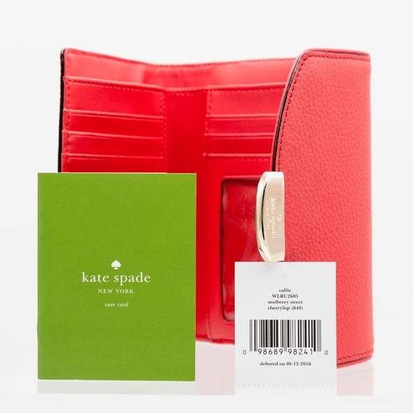 KATE SPADE CALLIE WALLET Leather Cherry Red NWT perfect roomy clutch style - Picture 4 of 5